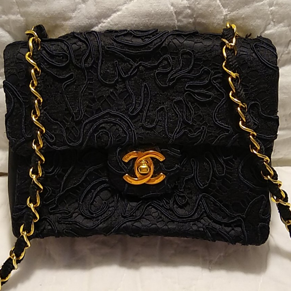 Chanel Silk and Lace Brocade Evening Flap Bag
